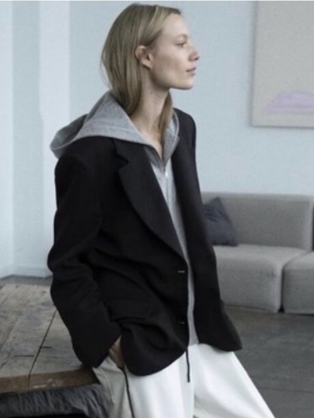 ZARA hoodie blazer contrasting suit jacket Black gray women’s size xs